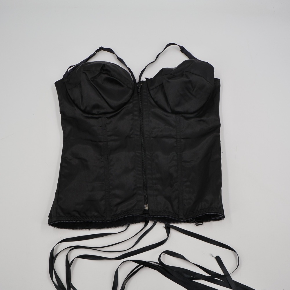 Empire Intimates Bustier Corset Womens 38D Black Satin Lace Up Zip Front 1690